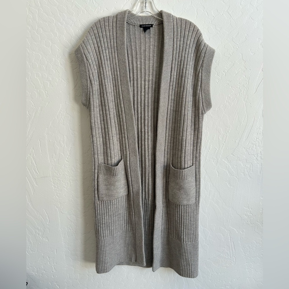 Club Monaco Sleeveless Extra fine Merino wool Long Cardigan - Light Gray